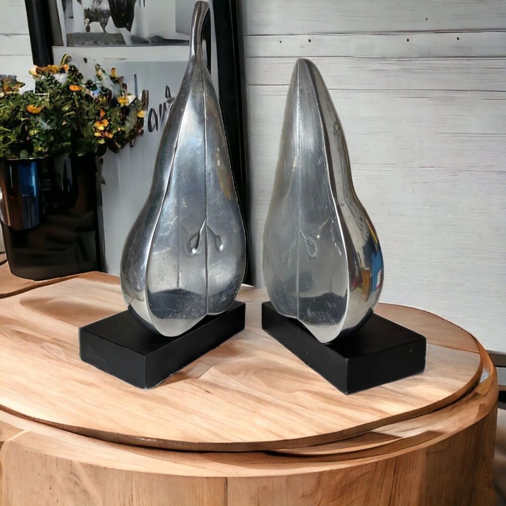 Vintage Solid Chrome Finish Half Pear Set Bookends Home Decorative School Office - Picture 1 of 7
